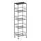 5-Tier Narrow Rolling Storage Cart with Wood Top, Black Metal Wire Shelving Unit with Wheels & Hooks